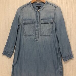 J Crew Womens Chambray Dress Tunic Small Blue Lyocell‎ Long Sleeve Casual